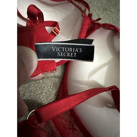 Victoria’s Secret Very Sexy Push-Up Bra 36DD Red Floral Lace Embroidered - Picture 6 of 9